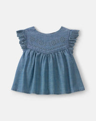 Baby Girl Chambray Peplim Top - Medium Wash