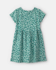 Girls Floral Short-Sleeve Dress - Green