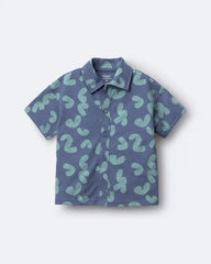 Toddler Boy Button-Down Short-Sleeve Shirt in Abstract Print - Slate Blue