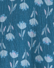 Girls Floral Short-Sleeve Top - Navy Blue
