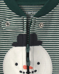 Baby Snowman 100% Cotton 2-Way Zip Sleep & Play Pajamas - Green