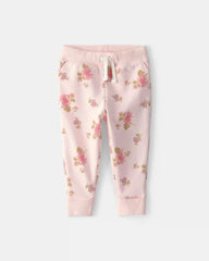 Baby Girl Floral Drawstring Knit Joggers - Pink