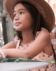 Girls Organic Cotton Tiered Dress in Blush Floral Print