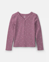 Girls Heart Long-Sleeve Rib Top - Purple