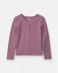 Girls Heart Long-Sleeve Rib Top - Purple