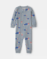 Baby Boy 1-Piece Cars 2-Way Zip DreamPlush Snug Fit Pajama - Blue