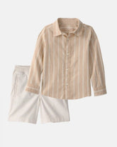 Boys 2-Piece Button-Down Shirt & Short Set - Brown/White