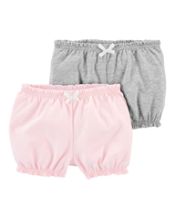 Baby Girl 2-Pack Bubble Shorts - Pink/Grey
