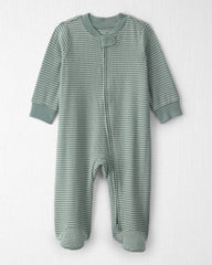 Baby Organic Cotton Ribbed Sleep & Play Pajamas in Stripes