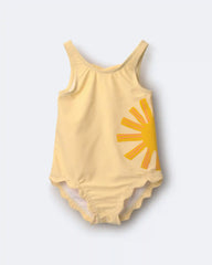 Toddler Girl Scalloped One-Piece Swimsuit in Sun Print - Yellow
