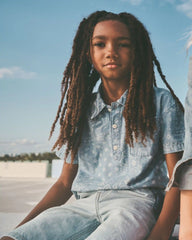 Boys Bandana Chambray Short-Sleeve Polo Shirt - Blue