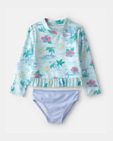 Toddler Girl 2-Piece Tropical Beach Rashguard Swimsuit Set - Blue/Purple