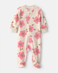 Baby Girl Floral 2-Way Zip Sleep & Play Pajamas - Cream