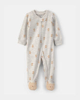 Baby Teddy Bear Cotton 2-Way Zip Sleep & Play Pajamas - Grey