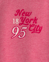 Girls 'New York City 95' French Terry Pullover Sweatshirt - Pink/Red