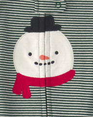 Baby Snowman 100% Cotton 2-Way Zip Sleep & Play Pajamas - Green