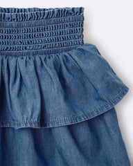 Toddler Girl Smocked Tiered Skirt in Chambray