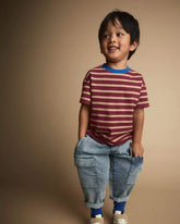 Toddler Boy Relaxed Tee in Stripes - Burgundy/Royal Blue