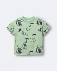 Toddler Relaxed Graphic Tee in Music Print - Green