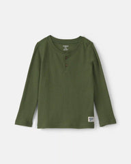 Toddler Boy Thermal Long-Sleeve Henley T-Shirt - Olive Green