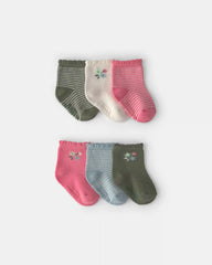 Baby Girl 6-Pack Floral Scalloped Crew Socks