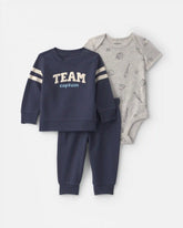 Baby 3-Piece Sports French Terry Layering Set - Blue/Grey