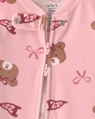 Baby Girl 1-Piece Bears & Bows 2-Way Zip DreamPlush Snug Fit Footed Pajama - Pink