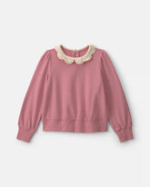 Girls Floral Collar French Terry Pullover Sweatshirt - Pink