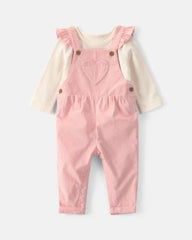 Baby Girl 2-Piece Heart Corduroy Overall Set - Pink