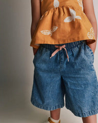 Toddler Girl Wide-Leg Cropped Pant in Chambray
