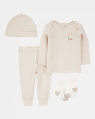 Baby 4-Piece Striped Duck Outfit Set - Brown
