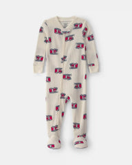 Baby Boy 1-Piece Firetrucks Thermal Snug Fit Footed Pajama - Cream