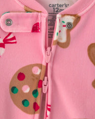 Baby Girl 1-Piece Christmas Gingerbread 2-Way Zip DreamPlush Snug Fit Footed Pajama - Pink