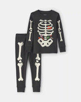Baby 2-Piece Halloween Glow in the Dark Skeleton 100% Cotton Snug Fit Pajama Set - Black