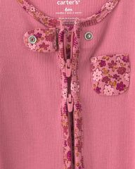 Baby Girl Floral Cotton 2-Way Zip Sleep & Play Pajamas - Pink