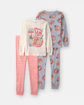 Girls 4-Piece Ramen 100% Cotton Snug Fit Pajama Set - Blue/Pink