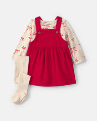 Baby Girl 3-Piece Bow Corduroy Long-Sleeve Dress Set - Red
