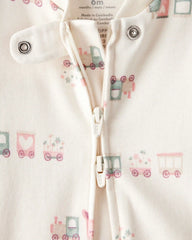 Baby Girl Train Print 100% Cotton Long-Sleeve Snug Fit Sleep & Play Pajamas - Cream