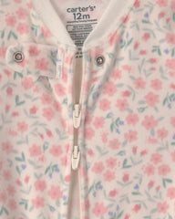 Baby Girl 1-Piece Floral 2-Way Zip DreamPlush Snug Fit Footed Pajama - Cream