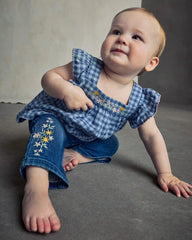 Baby Girl Floral Denim Jeans - Medium Wash