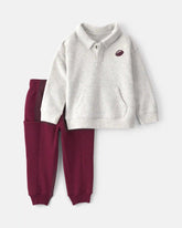 Toddler Boy 2-Piece Football Fleece Henley Top & Pant Set - Grey/Burgundy