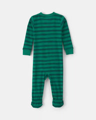 Toddler 1-Piece Striped Snowman 100% Cotton Snug Fit Footed Pajama - Green