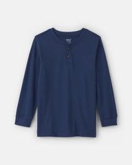Boys Long-Sleeve Henley T-Shirt - Navy Blue