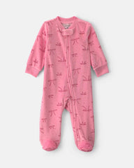 Baby Girl Bow Fleece 2-Way Zip DreamPlush Sleep & Play Pajamas - Pink