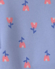 Girls Floral Fleece Pullover Sweatshirt - Blue/Pink
