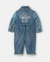 Baby OshKosh Logo Long-Sleeve Denim Jumpsuit - Medium Wash