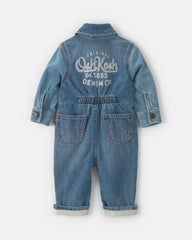 Baby OshKosh Logo Long-Sleeve Denim Jumpsuit - Medium Wash