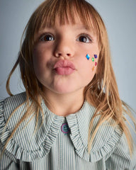 Toddler Girl Peter Pan Collar Top in Stripes - Teal