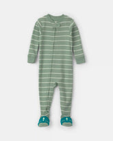 Baby Boy 1-Piece Dino Striped 2-Way Zip 100% Cotton Snug Fit Footed Pajama - Green