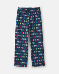 Adult 'Feliz Navidad' Christmas Fleece Loose Fit Pajama Bottoms - Navy Blue